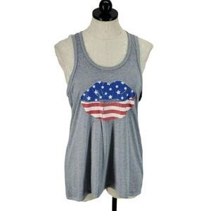 Bobbie Brooks Women's Red, White and Blue Lip Americana Racerback Tank Top Small